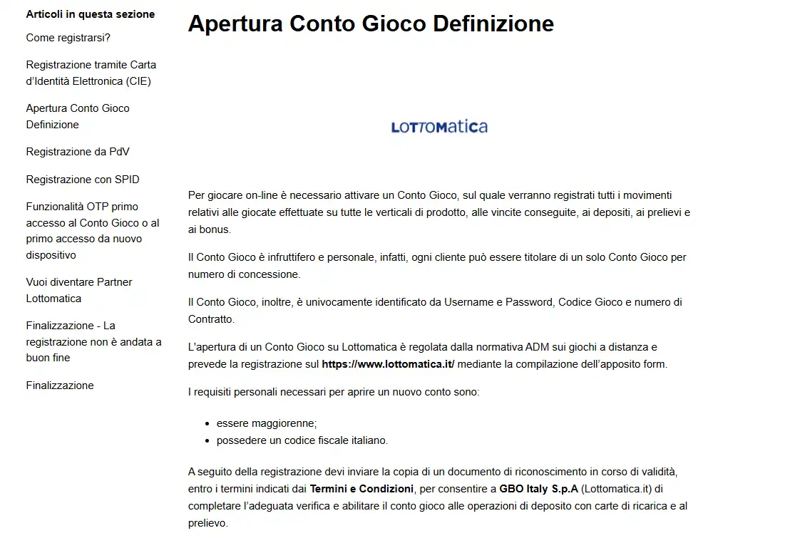 Cuenta Lottomatica: registro, acceso y verificación